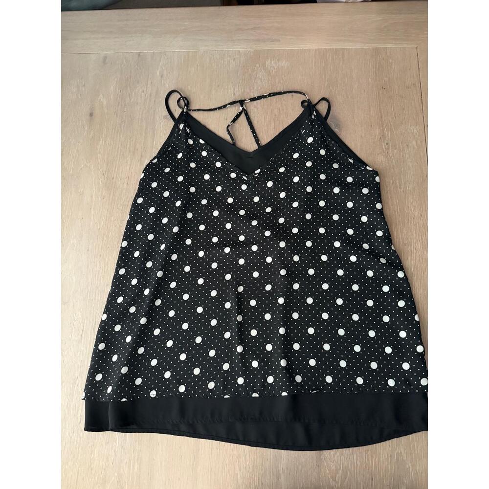 Kaileigh Womens Large Black‎ White Polka Dot Double Layered Tank Top